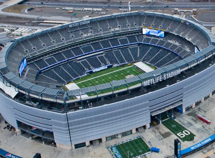Aerial view of MetLife Stadium in East Rutherford, New Jersey, host of the 2026 World Cup final